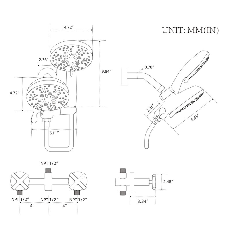 KAPHOME 2 Handle Shower Faucet Set With Handheld Shower Head,Dual