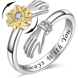 Bcenoilua Sterling Silver Hug Rings for Women Adjustable Embrace Open Ring Romantic Love Engraved Words Couple Ring Women & Men's Jewelry Ring Valentine's Day Mothers Day Birthday Gifts