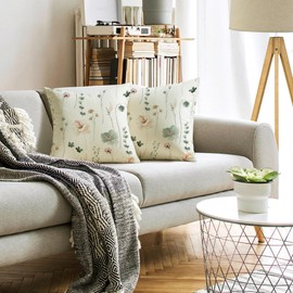 YCOLL Cushion Cover 40 x 40 cm, A258-16, Set of 2 Decorative Cushion Linen Sofa Cushion, Floral Watercolour Painting Cushion Covers for Sofa, Bedroom, Living Room, Outdoor Cushion Cover