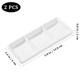 DOITOOL 2Pcs Ceramic Serving Platters, 3 Compartment Appetizer Serving Trays Snack Dishes, White Rectangular Divided Sauce Dishes for Home Restaurant Kitchen
