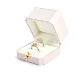 Papten - Caja de anillo de compromiso con 2 ranuras, caja de anillo de piel sintética, caja de anillo de boda, caja de anillo doble para propuestas, caja de soporte interior de mirofibra, ceremonia