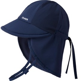 OLIKER Baby Sun Hat with Breathable Mesh, UPF 50+ Quick Drying Unisex Baby Toddler Sun Hat for Summer Beach Swim (0-6M Navy Blue)
