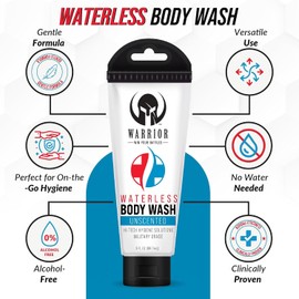 Warrior Waterless Body Wash – USA Made Moisturizing Body Wash – No Rinse Body Wash for Elderly Care, Camping & Military Personnel – Unscented & Travel Size Rinse Free Body Wash (3.0 FL OZ)