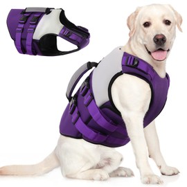 AOFITEE Dog Life Jacket, High Flotation Dog Life Vest with Rescue Handle, Reflective Dogs Life Preserver for Swimming Boating, Adujstable Pet Swimsuit Vest for Small Medium Large Dogs, Purple S