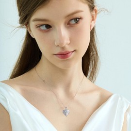 CHENGHONG Locket Necklace 925 Sterling Silver Angel Wings Pendant Heart Locket Necklace Holds Picture Memorial Jewellery Gifts for Women Girls…
