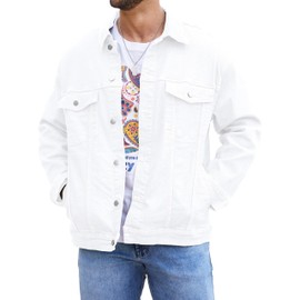 Bindefon Denim Jackets for Men Trucker Jean Jacket Unlined Coats Spring Fall Outfits(White,XL)