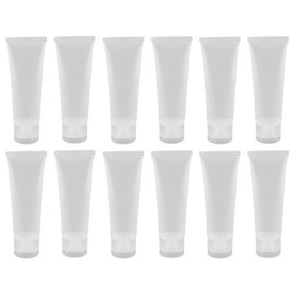 12 Empty Refillable Clear Plastic Tubes for Cosmetics, Soft Tubes for Squeezing, Travel Toiletry Bag, Container with Flip Lid for Shampoo, Shower Gel, Facial Cleansing and Body Lotion