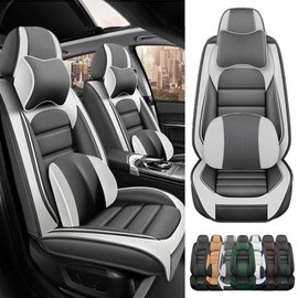 Cscevt 2 Seat Covers for VW Arteon 2019-2023 Leather Car Seat Covers Waterproof Anti-Slip Soft Car Seat Protectors Comfort Premium Auto Seat Covers with Airbag（Luxury,White+Gray）