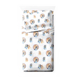 Saturday Park Bluey and Bingo Rainbow Clouds Twin Sheet Set - 3 Piece 100% Organic Cotton Sheets with Pillow Cover- GOTS & Oeko-TEX Certified