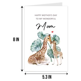 Qiliji Cute Giraffe Mother's Day Card, Mother's Day Card Gifts for Mom Mommy, Lovely Mothers Day Card from Daughter Son, Happy Mother's Day To My Wonderful Mom