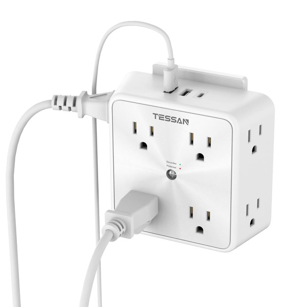 Surge Protector 8 Outlet Extender, TESSAN Multi Outlet Splitter with 3 USB Wall Charger (1 USB C Port), 3-Sided Multiple Plug Power Strip 1700J, USB Charging Station for Home Office Dorm Room