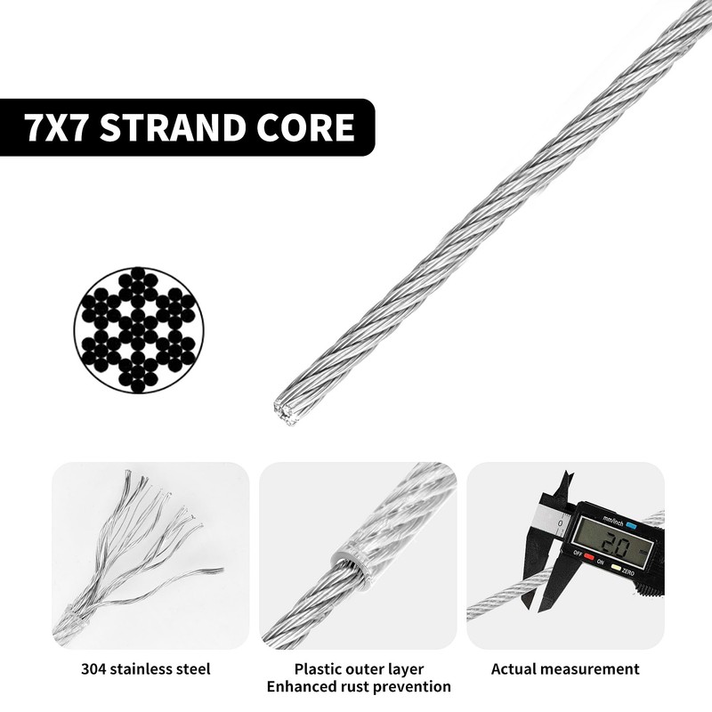 2mm Wire Rope Set 50m, 304 Stainless Steel Heavy Duty
