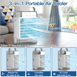 Portable Air Conditioners,Portable AC Unit,1600ml Dual Tank Evaporative Air Cooler,3 Speed 2 Mist Modes,Personal Mini Desktop Cooling Fan with Remote Adapter,7 Lights,3 Timer for Room Office RV Car