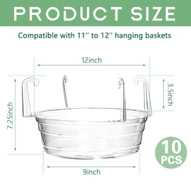 Yudlto 10 Pack 12 Inch Hanging Plant Water Catcher Tray, Clear Plastic Drip Pans for Hanging Baskets, Round Plant Saucer with Hooks for Indoor & Outdoor Flower Pots