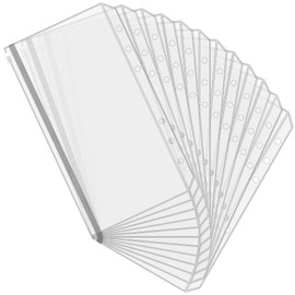 BVYA 12pcs A6 Binder Pockets 6 Holes Budget Cash Envelopes for Budgeting, Waterproof PVC Clear Zipper Folders Loose Leaf Bags