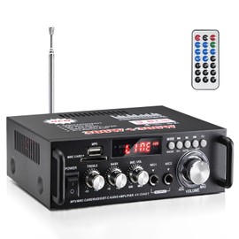 AV-298BT Stereo Audio Amplifier, Max 600W Amp 2 Channel Wireless Bluetooth 5.0 Power Amplifier System, Home Audio Amplifier Home Theater Audio Stereo System MIC, RCA, USB, SD Card, with Remote Control