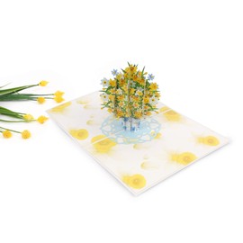 3D Daffodil Flower Vase Pop Up Card, 3D Popup Greeting Cards for Mothers Day, Nature Card, Spring, Mother Day, Birthday, Wedding, Anniversary or All Ocassions, F27