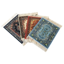 Rug Coasters, Set of 4 Turkish Carpet Style Table Drink mats, Absorbent Kitchen and Dining Accessories, Spill & drip Protection, Rectangular