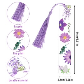 8Pcs Flower Acrylic Bookmarks Transparent Floral Bookmarks for Women Cute Floral Bookmarks with Colorful Tassels for Book Lovers Girls Women Reading Gifts