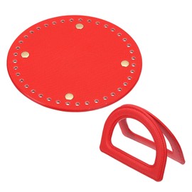 sourcing map Crochet Bag Making Kit, 1Pcs 5.5" Round PU Leather Bag Bottom with 2Pcs D-Shaped Purse Handle Purse Making Supplies for DIY Woven Bag Crochet Handbag, Red