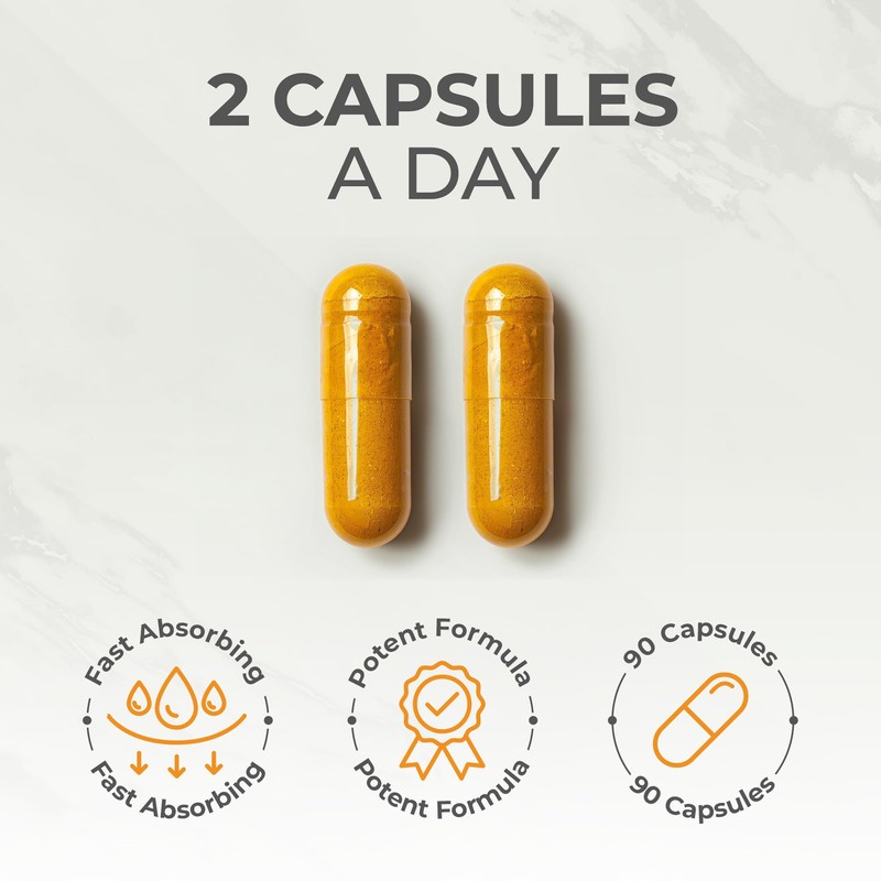 Turmeric and Black Pepper Capsules, 90 Count - High Strength
