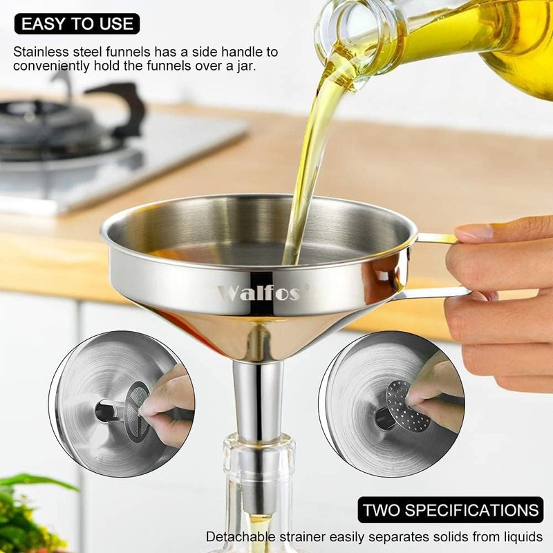 Stainless Steel Funnel, Walfos 3 Different Sizes of Kitchen funnels