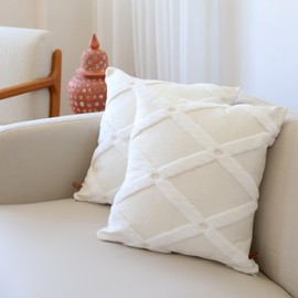 HAMUR Decorative Throw Pillow Covers 18x18 Set of 2, Soft Durable Soft Plush Faux Fur Wool Pillow Covers for Couch Bed Sofa Living Room (Bella, Ecru)