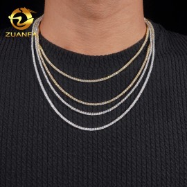 USA Local Stock 2mm 925 Silver Moissanite Tennis Necklace Pass Diamond Test Iced Out Hip Hop Jewelry Moissanite NecklaceColor: Silver, Length: 16inches