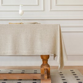 L Linen World Linen Blend Tablecloth 60x108 Inch,Linen-Textured Soft Cool & Breathable,Machine Washable Rectangle Table Cloth for Dining,Kitchen,Outdoor,Festival