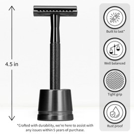 Bambaw Bambaw Double Edge Safety Razor with 5 Safety Razor Blades, Single Blade Razor for Men with Razor Stand, Double Edge Razor, Safety Razors for Men - Black