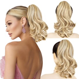 VCAY Ponytail Extension, 12 Inch Pony Tails Hair Extensions, Hold Securely, Tangle-Free,Curly Wavy Natural Looking Synthetic Claw Clip Ponytail Extension for Daily Use