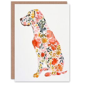 Artery8 Greeting Card Labrador Dog Lover Bright Floral Pattern Portrait For Her Woman Birthday Card