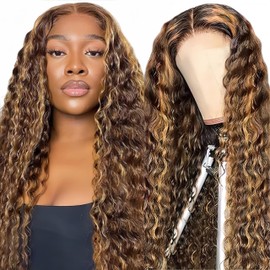 PYY 4/27 Ombre Deep Wave Human Hair Wig - 13x4 HD Transparent Lace Front Wig, Highlight Wig Human Hair, Pre-Plucked Hairline with Baby Hair, Glueless, 200 Density 30inch