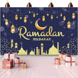 Ramadan Mubarak Banner for Ramadan Decorations, Canada Ramadan Party Decorations Decor Supplies for Home Indoor Outdoor，Eid Al Fitr Party Supplies，Ramadan Mubarak Photo Backdrop（210 * 150 cm）
