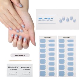 ZUMEY Semi Cured Gel Nail Strips – 30pcs Extra Long Stickers – Gel Nail Polish Stick On Nails Kit – Glossy & Long Lasting Nail Stickers for Nail Art for Women, UV Lamp Required (Breeze)
