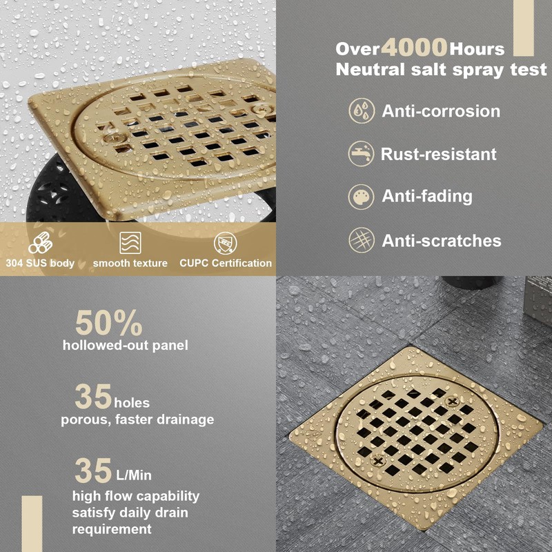 Champagne Bronze 4 inch Drain Grate Kit, Shower Drain Compatible