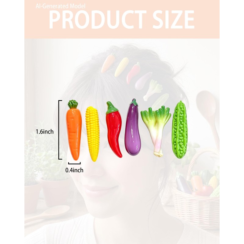 Funny Vegetable Hair Clips Set, 3D Realistic Simulated Food Hair