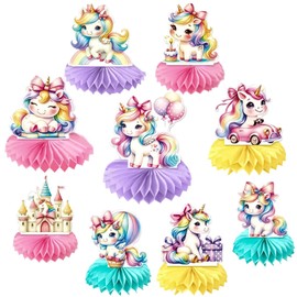 Palumma Unicorn Rainbow Honeycomb Centerpieces 3D Table Decorations Shiny Topper Birthday Party Supplies