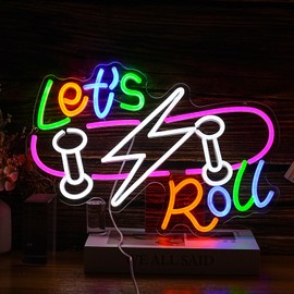 BNEMCEZH Let’s Roll Neon Sign Dimmable LED Skateboard Sign Light USB Cool Neon Light for Skateboard Shop Sports Bar Party Bedroom (16.5 * 12.2 In)