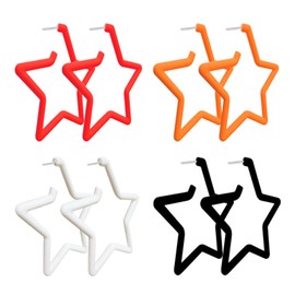 Dreuyet 4 Pairs Star Hoop Earrings for Women Big Retro Multicolor 70s 80s 90s Bright Fluorescence Geometric Dangle Drop Neon Earrings Party Costume Accessories Jewelry (Dark Star Hoop Earrings)