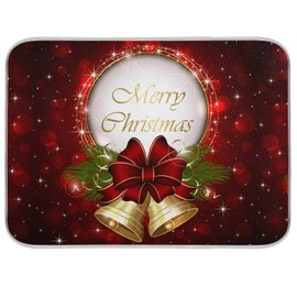 Christmas Bells Dish Drying Mat Reversible Kitchen Decor, Winter Snow Dry Dishes Pad Heat Resistant Drying Pad Protector for Kitchen Counter Sinks Dining Table