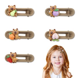 5PCS Capybara Hair Clips, Cute Fruit Animal Hairpins for Women Girls, Kawaii Cartoon Hair Accessories for Kids, Teens, Party Favors (Strawberry, Pear, Mangosteen, Orange, Peach)