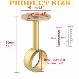 Alise Curtain Rod Holder Bracket 32mm Dia,Closet Rod Holders Wall Mounted Ceiling Mount Curtain Rod Flange Brackets,Curved Shower Curtain Rod for Bathroom,Stainless Steel Gold Finish,Pack of 4