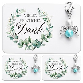 BOFUNX 3 Set Schutzengel Schlüsselanhänger Danke Geschenkkarte mit Organzasäckchen - Schutzengel Vielen Dank Geschenk Kommunion Taufe Hochzeit Klein Geschenk
