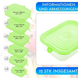 Silikondeckel dehnbar universal 12 Stück verschiedene Größen spülmaschinenfest deckel für dosen grün