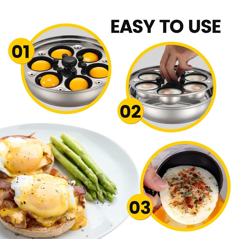 MARSKITOP Egg Poacher, Poached Eggs Cooker, Stainless Steel Egg Poaching