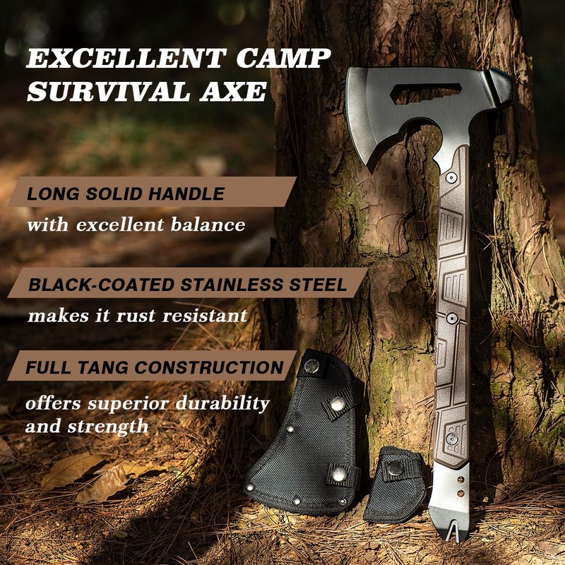 Camping Axe - 17" Camping and Survival Hatchet with Sheath