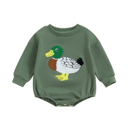 Chloefairy Baby Boy Duck Hunting Clothes Mallard Duck Onesie Long Sleeve Sweatshirt Bubble Romper Bodysuit Fall Outfit (Dark Green, 12-18 Months)