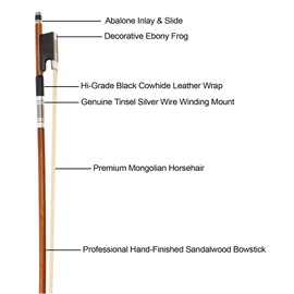 MI&VI NB-820B Professional Handmade Violin Bow 4/4 (Full Size) with Bow Case Included | Well Balanced | Perfect Weight | Mongolian Horse Hair - MIVI Music