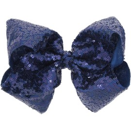 Sparkly Glitter Sequin Hair Bows Sparkling large bow hair clip for Girls (Navy Blue, One size)